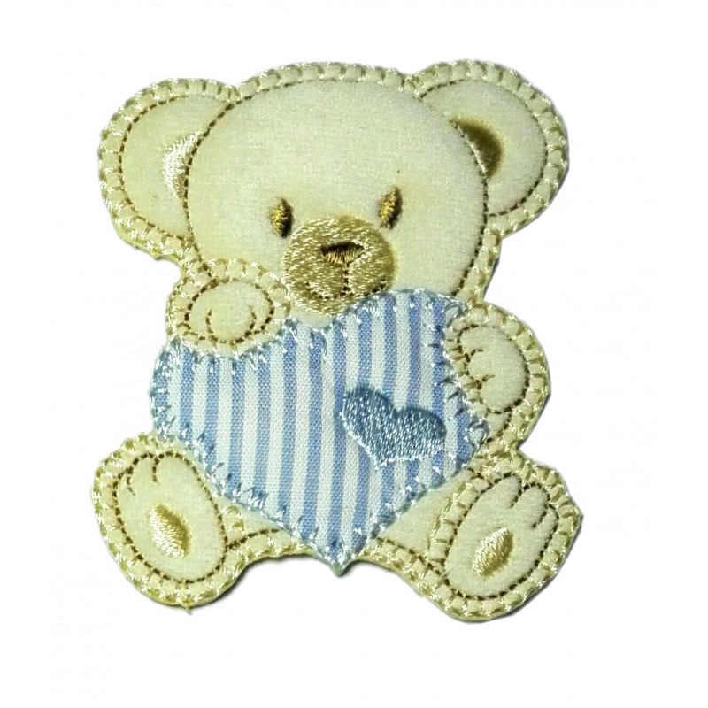 Marbet Iron-on Patch - Teddy Bear with Light Blue Heart